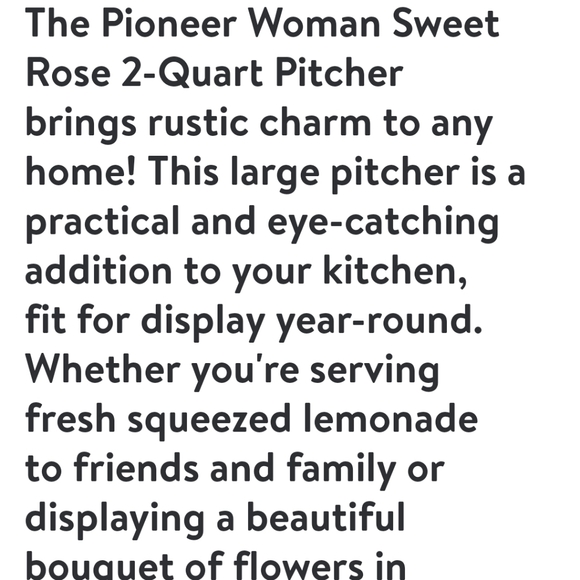 ❤️ New Pioneer Woman Sweet Rose White 2.1 Quart Pitcher - Picture 2 of 7